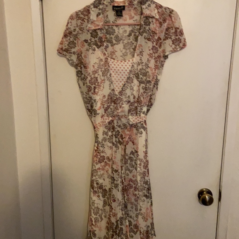 Biyaycda pink floral and pokadot wrap dress